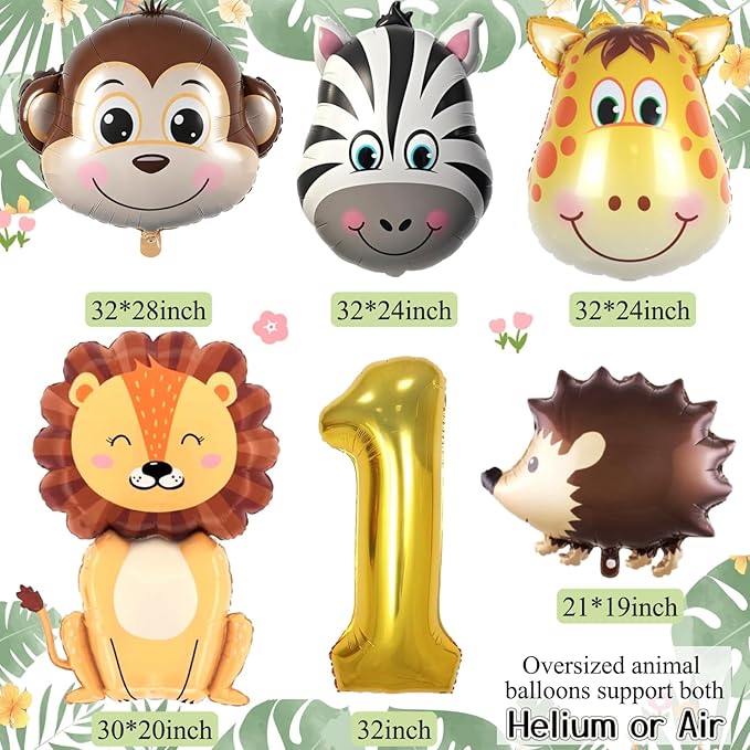 Wild One Birthday Decorations, 1st Birthday Decorations for Boy or Girl, Photo Banner, Balloon Box, Balloons Garland, High Chair Banner, Jungle Theme Safari Party Backdrop for Boys & Girls