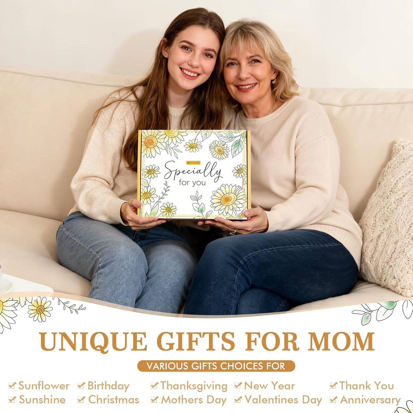 Christmas Gifts for Mom from Daughter Son Kids, Best Mom Birthday Gifts Ideas for Women Mother-in-Law Christmas Mothers Day Gift Baskets for Mother, Sunflower New Mama Gift for Wife Women from Husband