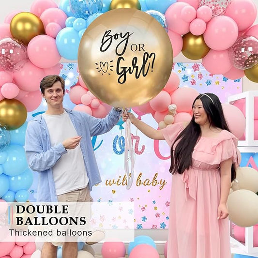 Gender Reveal Balloon Boy or Girl Balloon with Blue Pink Confetti for Baby Shower Gender Reveal Decortions,36 Inch Gold Balloon Perfect for Taking Photos and Videos