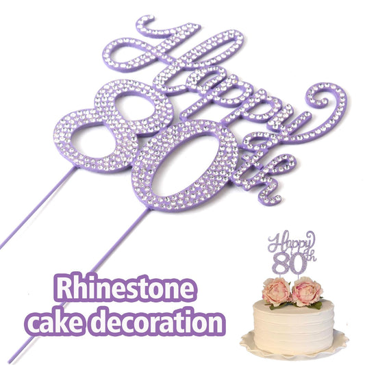 LASKYER Happy 80th Birthday Purple Rhinestone Cake Topper - 80th Birthday/Anniversary,Cheers to Eighty Years Old Bday Party Metal Sparkly Centerpieces Decorations.