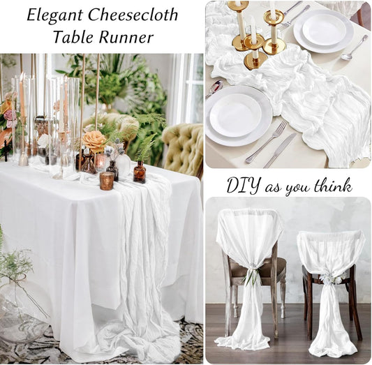12 Pack White Table Runner 10FT Cheesecloth Table Runner 21 x 120 inch Boho Gauze Cheese Cloth Table Runners Rustic Sheer Table Runners for Party Wedding Bridal Baby Shower Birthday Table Decor