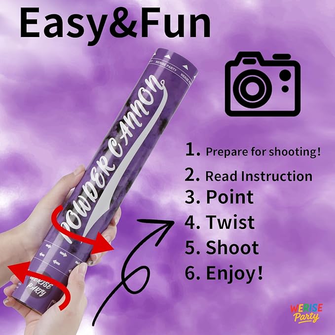 WERISE Purple Powder Cannon Popper, 12 Inch Biodegradable Smoke Cannon for Birthday, Graduation Celebration and Halloween Party - 2 Pack