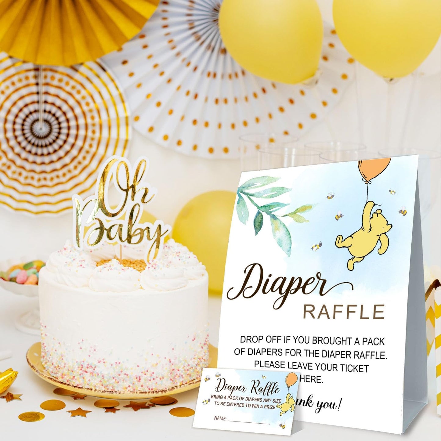 Winnie Baby Shower Decorations-Baby Shower Table Sign Centerpieces-Baby Shower Games-Baby Shwoer Party Decor-Baby Shower Games Pooh Birthday Supplies Party Decorations-Diaper Raffle