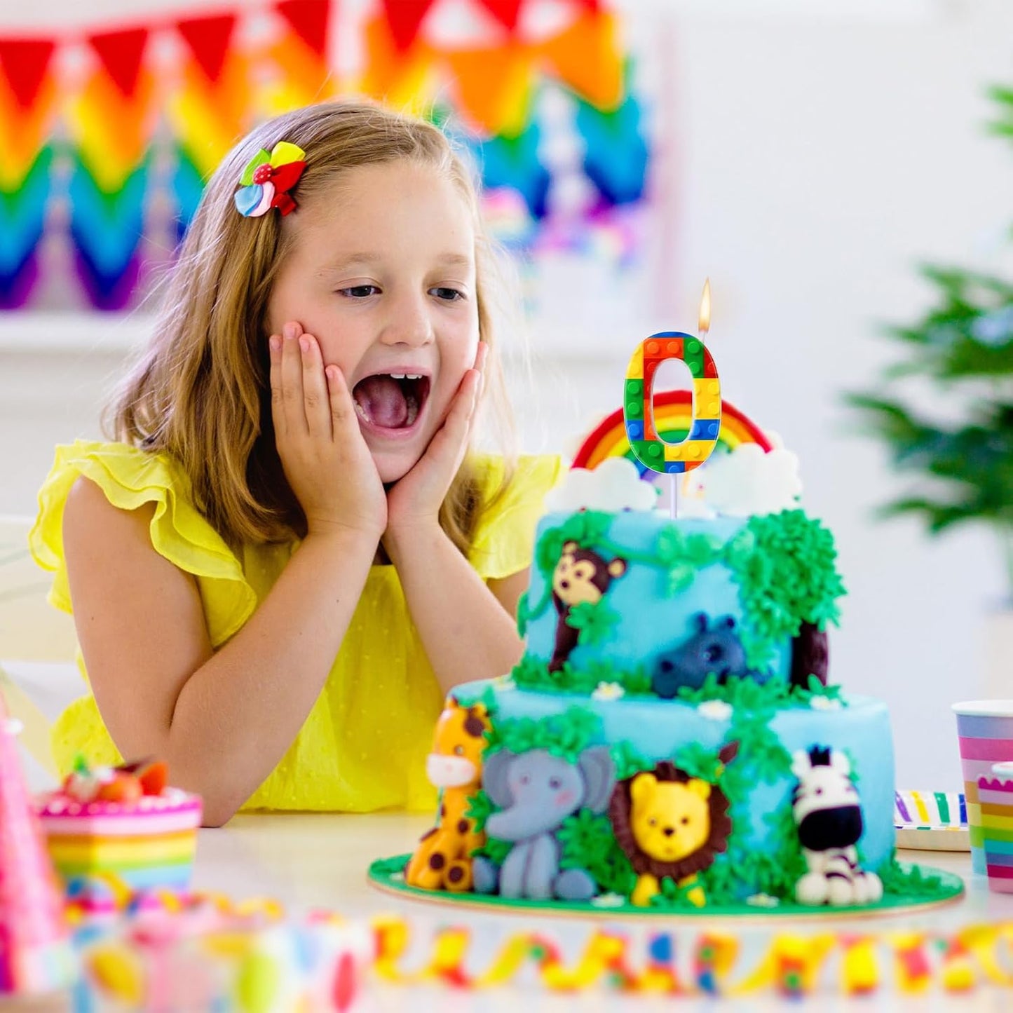 Building Block Number 0-9 Birthday Cake Candle Numeral Birthday Sparkler Candles for Building Block Cake Topper for Party Decorations Supplies(Number 0)
