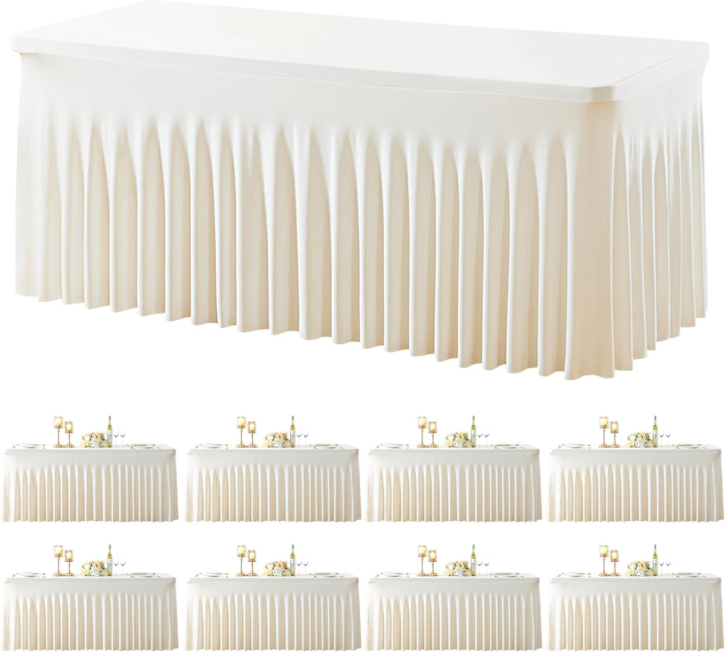 8 Pack Spandex Ivory Fitted Table Cloth for 6ft Rectangle Tables Ivory Stretch Tablecloth Table Covers Skirt Banquet Wrinkle Free Tablecloths for Parties Wedding