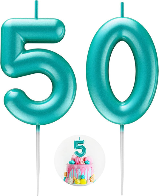 Blue Number 50 Candle Happy Birthday 3D Number Candles for Birthday Cake Party Decoration Wedding Anniversary Celebration Supplies