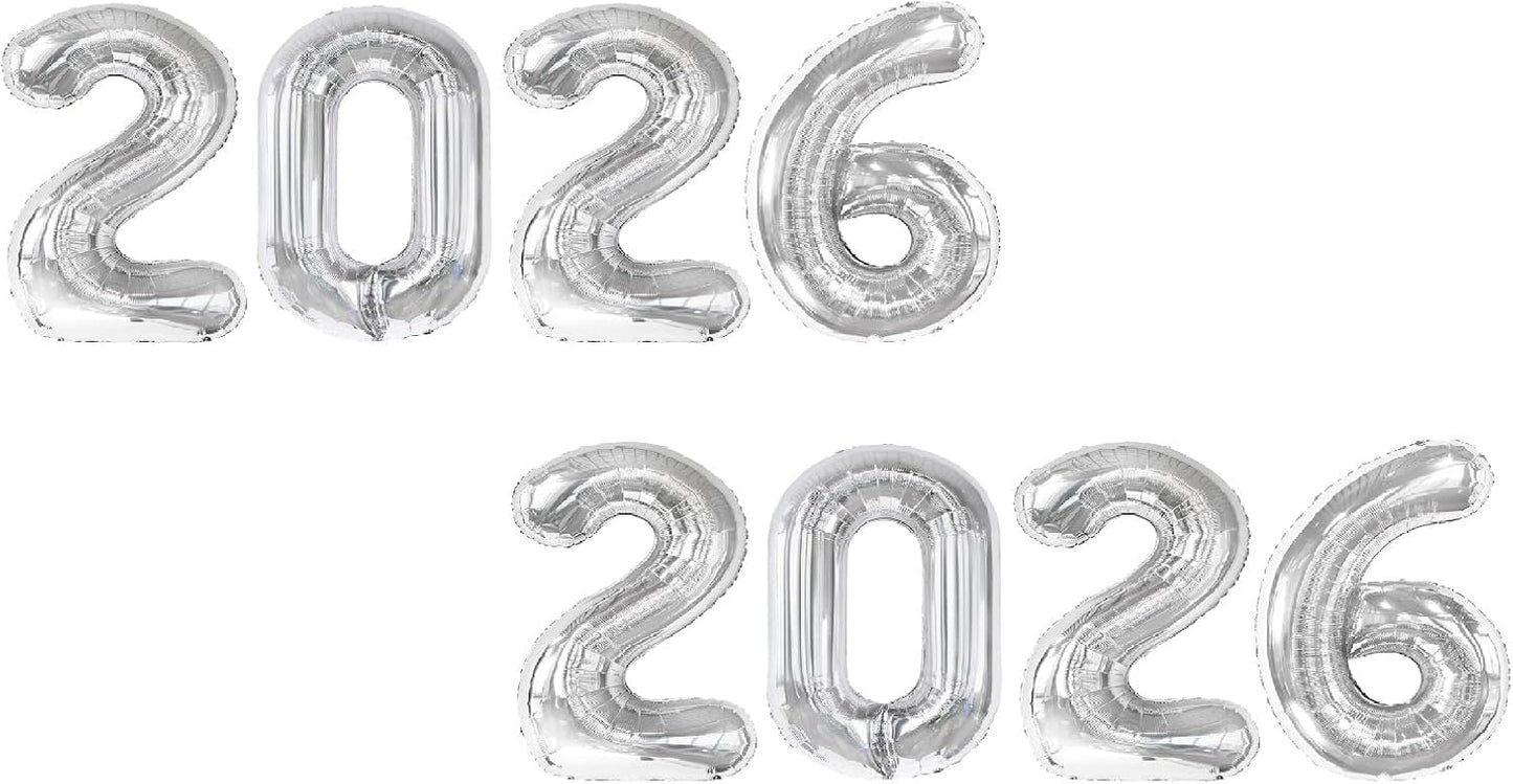 2026 Balloon - 2 Pack Silver Birthday Number Balloons, 40 Inch Large Foil Balloons for Men Women Boys Girls Silver Themed Birthday Decorations，Number 2026 Balloon
