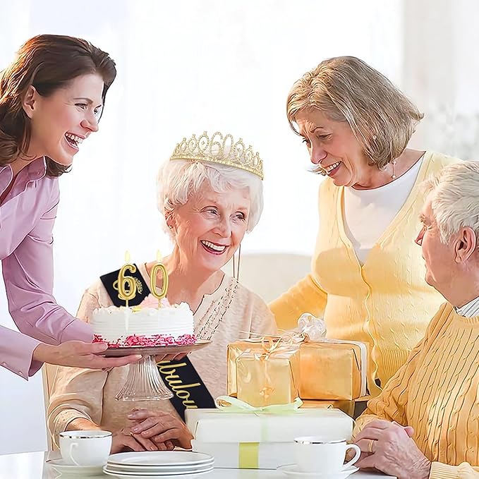 60th Birthday Decorations for Woman with Crown, Sash, Number Candles for Womens 60th Birthday Decorations