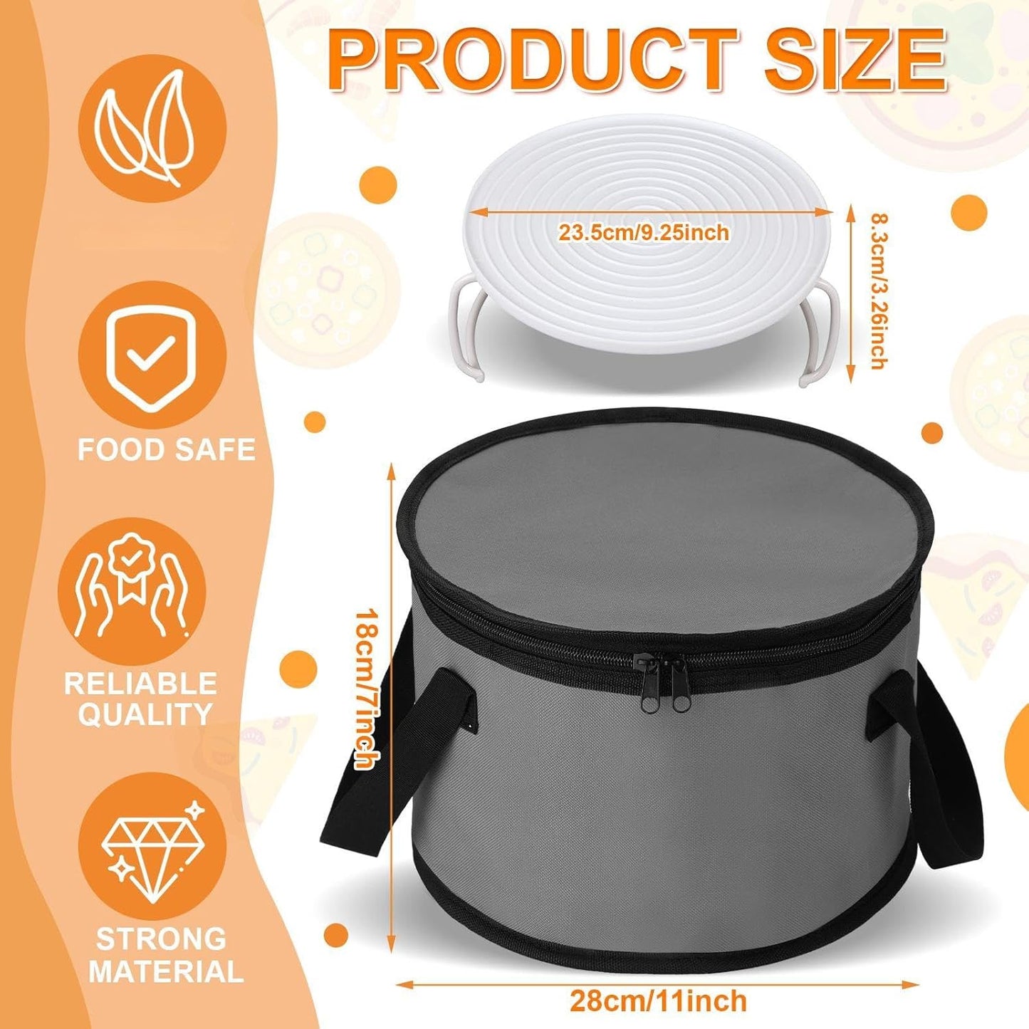 Yaomiao 2 Sets Round Pie Carrier 11 x 7 Inch with Dish Tray Plate Stacker Insulated Casserole Carrier with Lid and Handle Reusable Cooler Thermal Bags for Cold Food for Potluck Picnic (Gray)