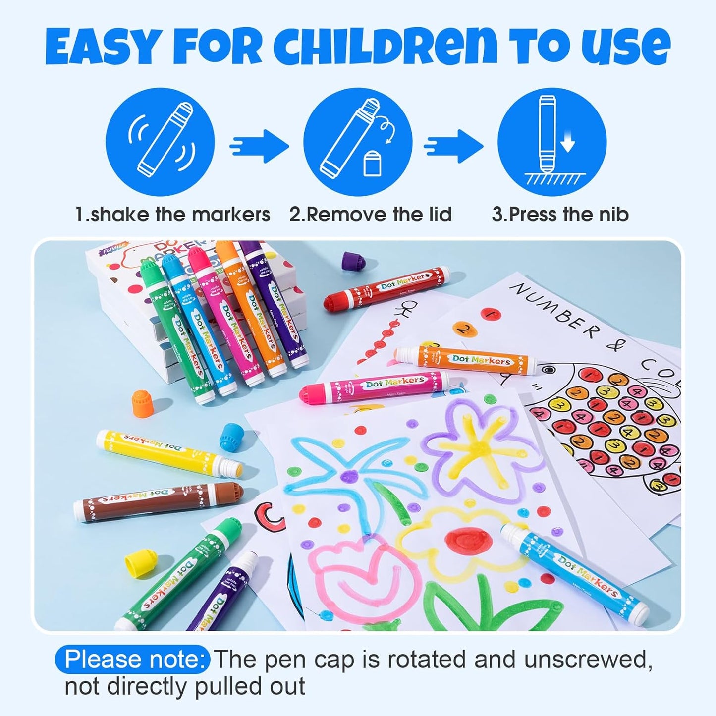 FUMILE 16PCS Dot Markers for Toddlers 1-3,2 Pack 8 Colors Bingo Daubers for kids,Non-Toxic and Washable Bingo Dot Markers for Art and Craft.Dot Paints for kids Drawing Coloring Supplies