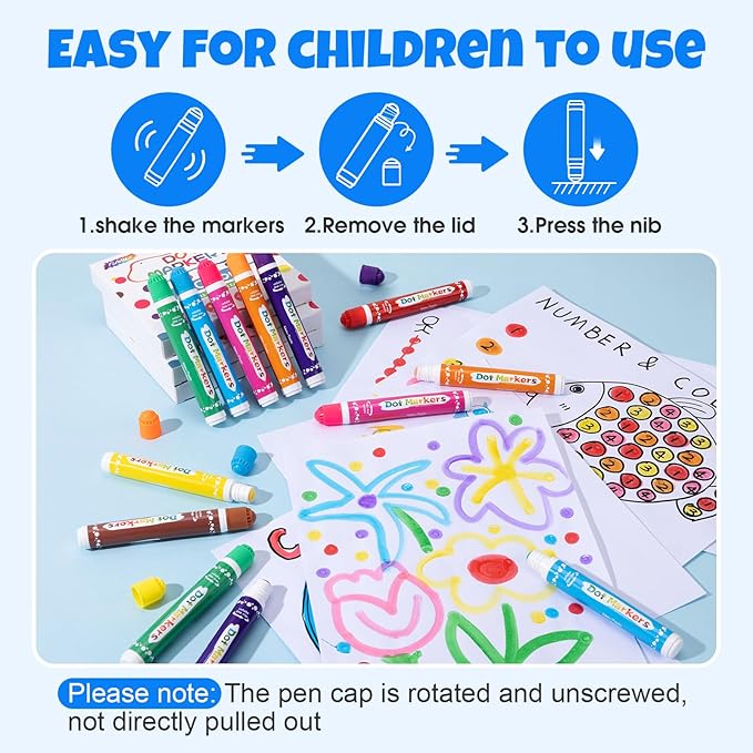 FUMILE 40 Pcs Dot Markers for Toddlers 1-3, 8 Colors Bingo Daubers Bulk for Toddlers,Washable Bingo Markers,Bingo Supplies,Dot Paint for Painting Supplies Drawing Coloring and Art Crafts