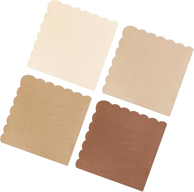 120PCS Gradient Brown Cocktail Party Napkins,Gradient Brown Scalloped Beverage Dessert Paper Napkin for Birthday Wedding