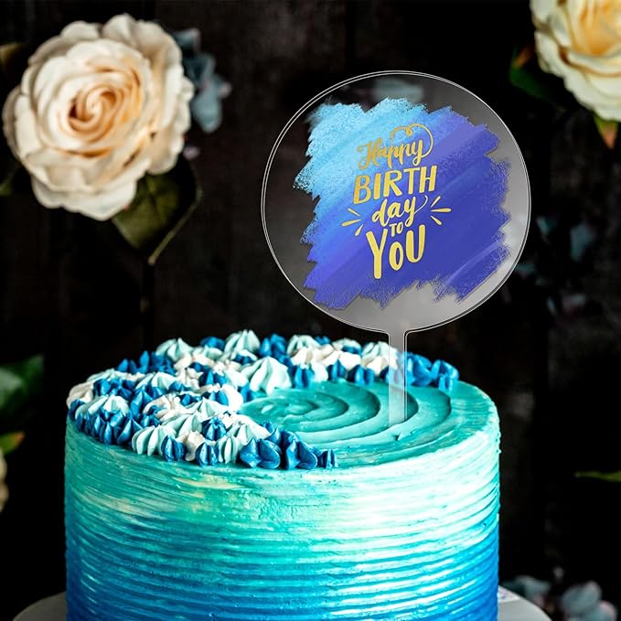 2PCS 4" Custom Cake Topper Blank Clear Acrylic Cakes Toppers, Round Name Cake Toppers Sticks Reusable DIY Birthday Cakes Topper for Personalized Custom Wedding Birthday Festival Party Decorations