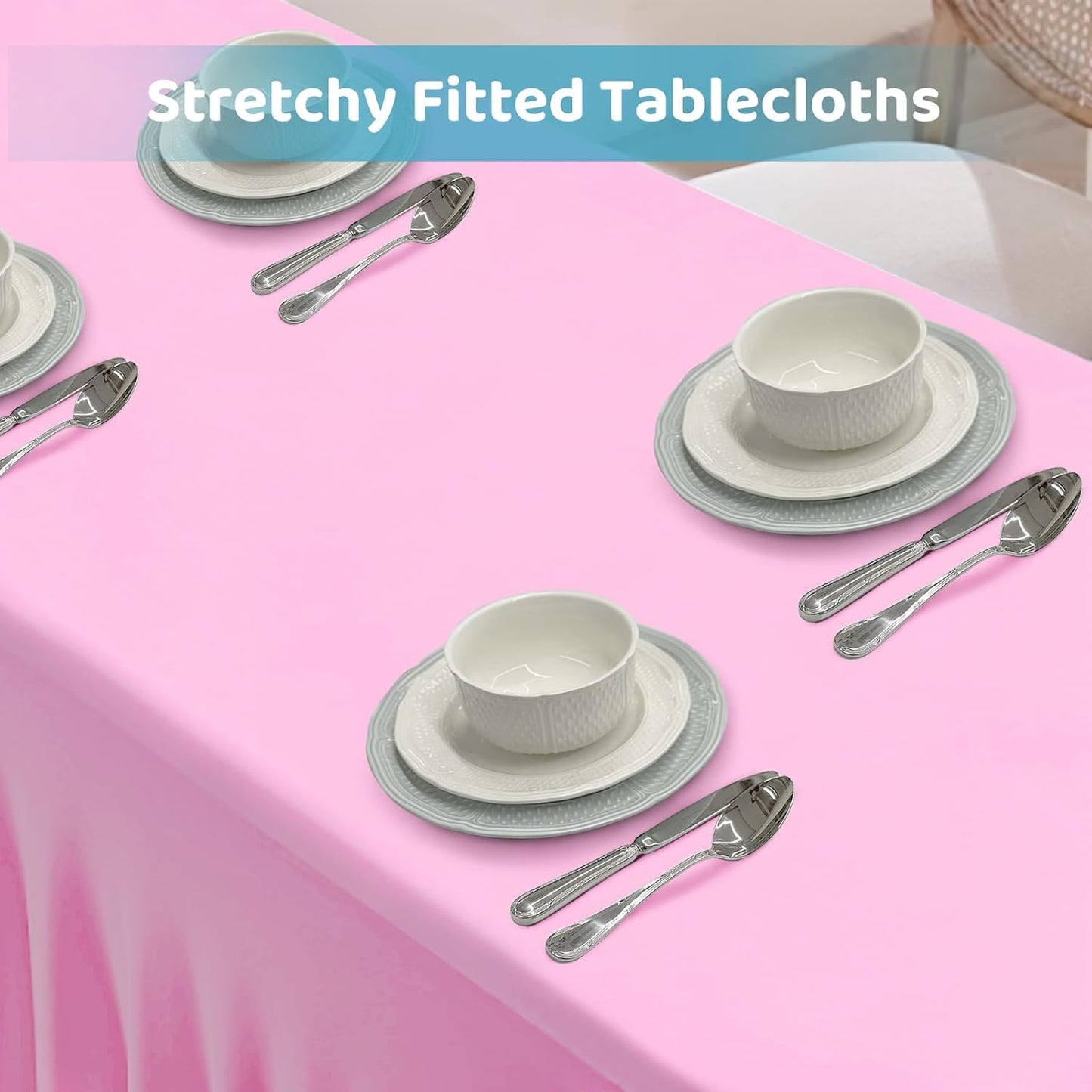 Table Skirts for 8ft Rectangle Tables - 1PCS Pink Table Covers for 8 Foot Tables, Wrinkle Resistant Ruffles Elastic Table Cloths and Table Skirt for Banquets/Weddings/Parties/Birthday