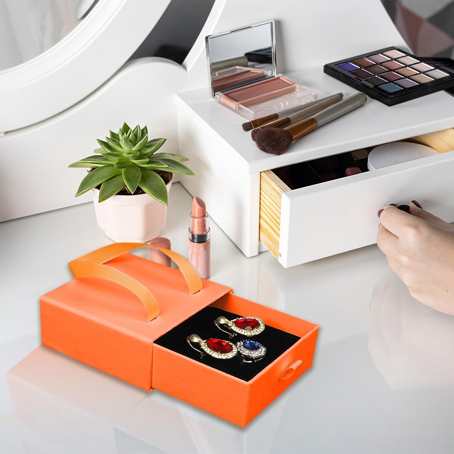 Small Jewelry Boxes, 12 Pack Jewelry Gift Boxes Drawer Jewelry Box Necklace Box, Jewelry Gift Box Necklace Gift Box For Earrings Rings Necklace Bracelet,4 x 4 x 1.7 Inches (Orange)