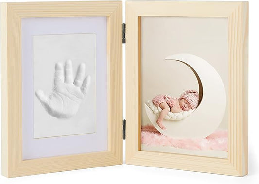 chuckle - Baby Hand & Foot Clay Print Photo Frame Keepsake Kit - Gift for Mothers Day, New Mum and Parents and Newborn Baby Shower Party and Nursery Room Decoration - Pine