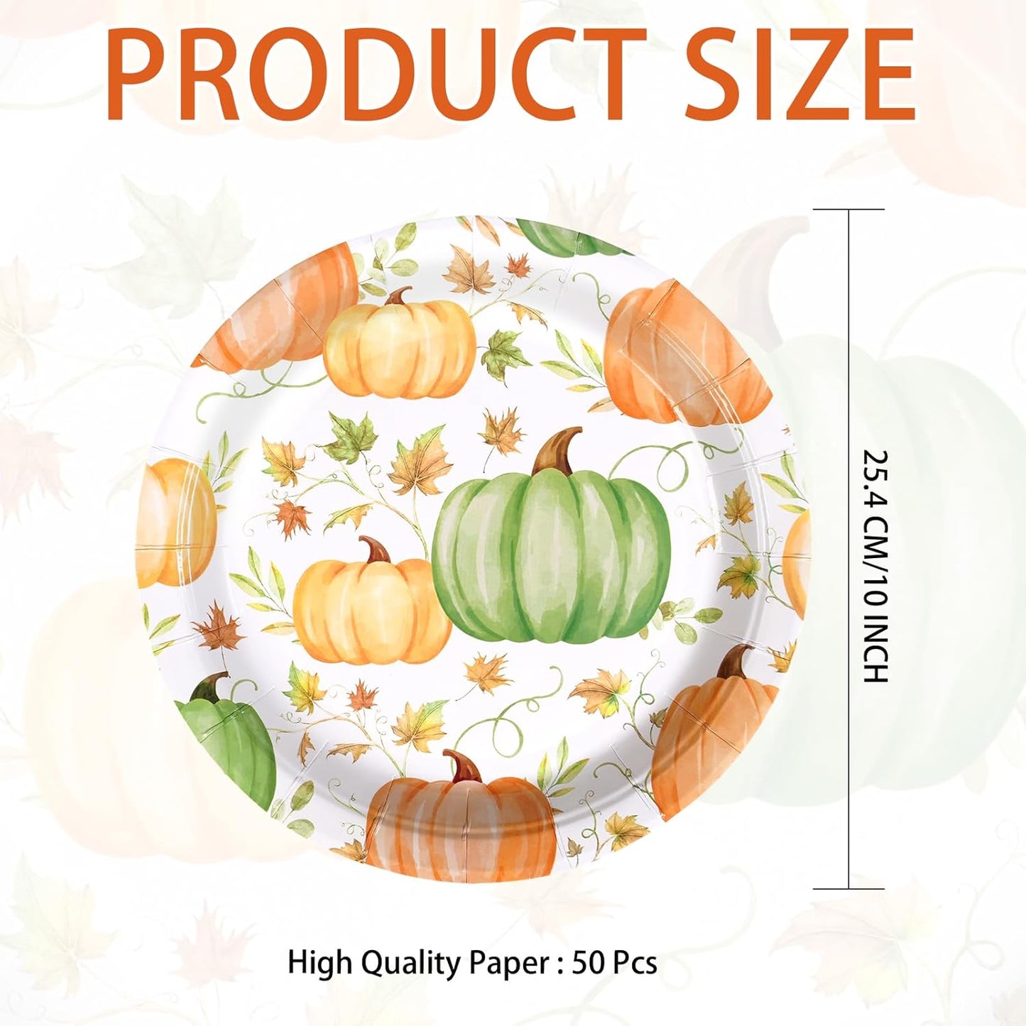 Grencian 50Pcs Fall Pumpkins Paper Plates - 9" Autumn Orange Green Watercolor Pumpkin Paper Plates Fall Leaves Platters Disposable Tableware for Autumn Harvest Thanksgiving Birthday Party Decorations