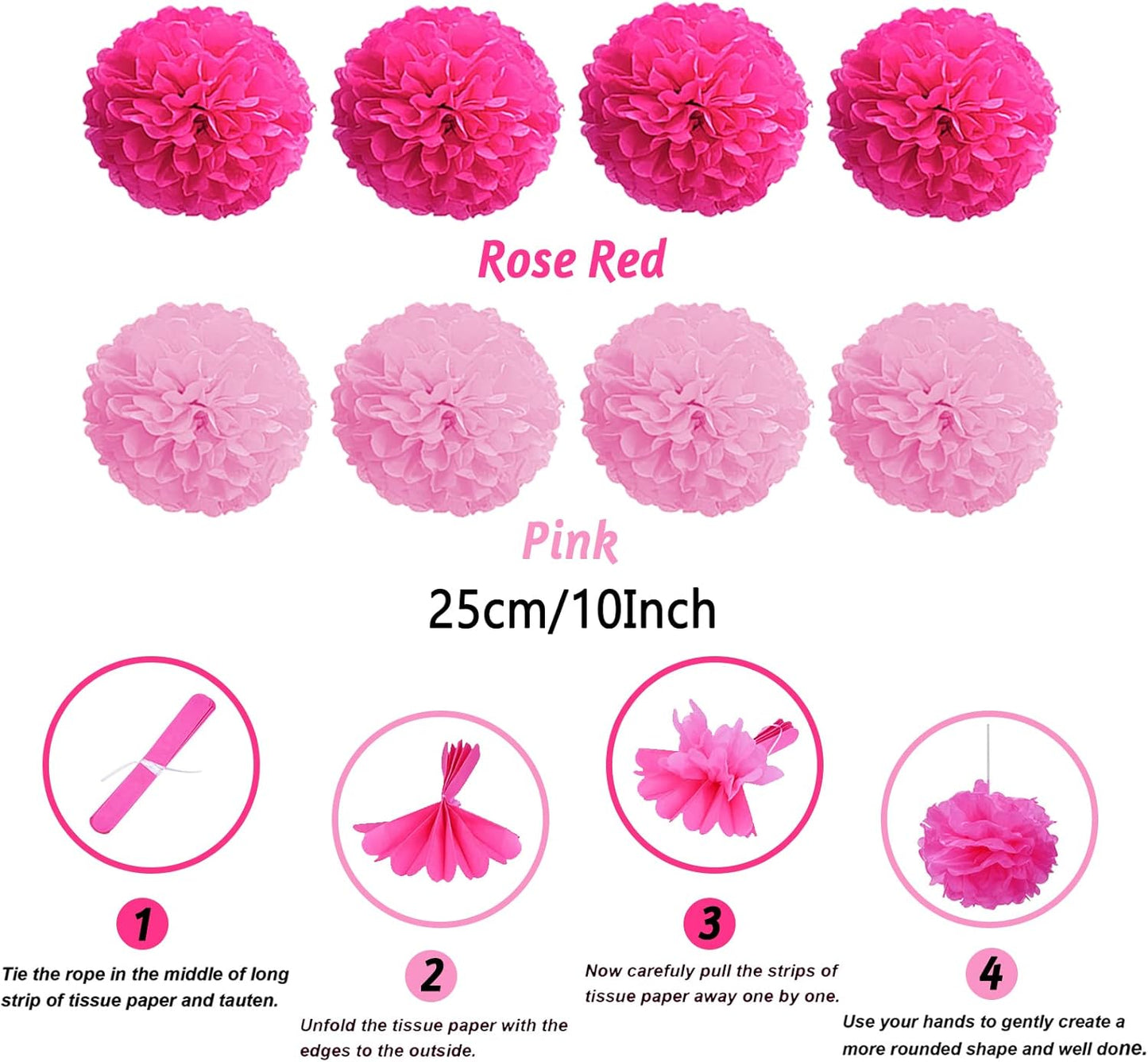 ZERODECO Party Decorations, 41 Pcs Pink Papar Fans Pompoms Garlands String Tissue Paper Tassel for Fiesta Home Bridal Baby Shower Wedding Boy Girl Birthday Party