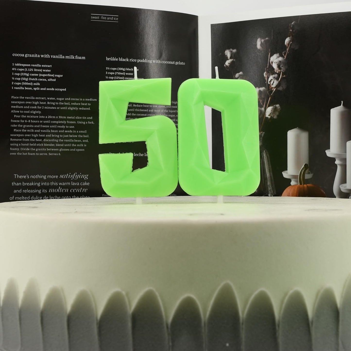 DERVENTA Large Birthday Candle Number 3D Luminous Green 3.7 inch Party Celebration Anniversary Decoration Cake Topper 1 Piece (Luminous Green Number 50)