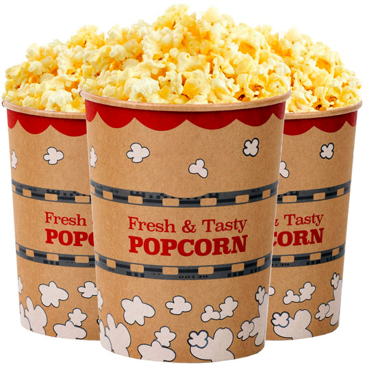 CUSINIUM 32 oz 25-Pack Kraft Popcorn Buckets - Large Popcorn Tubs