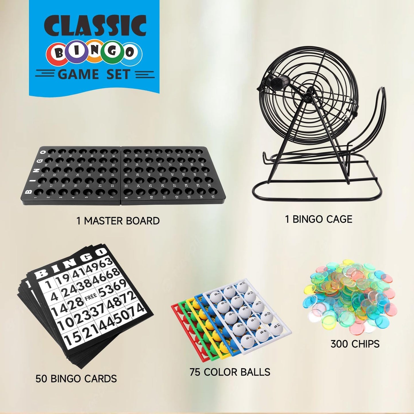 GSE Games & Sports Expert Deluxe Bingo Game Set with Steel Cage, Master Board, 75 Balls, 300 Chips, 50 Bingo Cards for Friend Parties, Game Night
