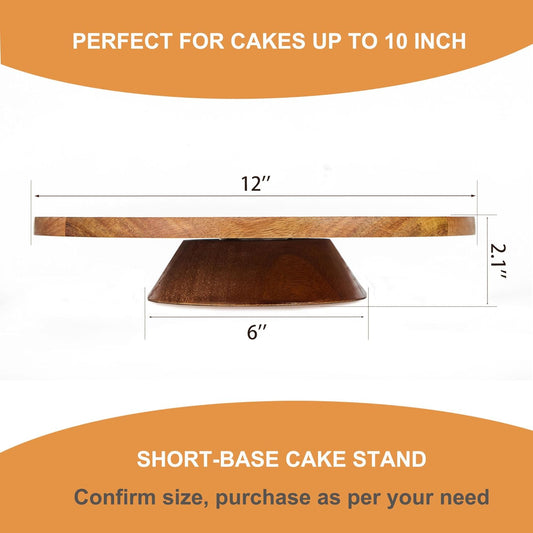 12" Acacia Wood Revolving Cake Stand, 2" High Rotating Cake Turntable, Wooden Rotating Display Stand for Cake, Cupcake Decorating Supplies