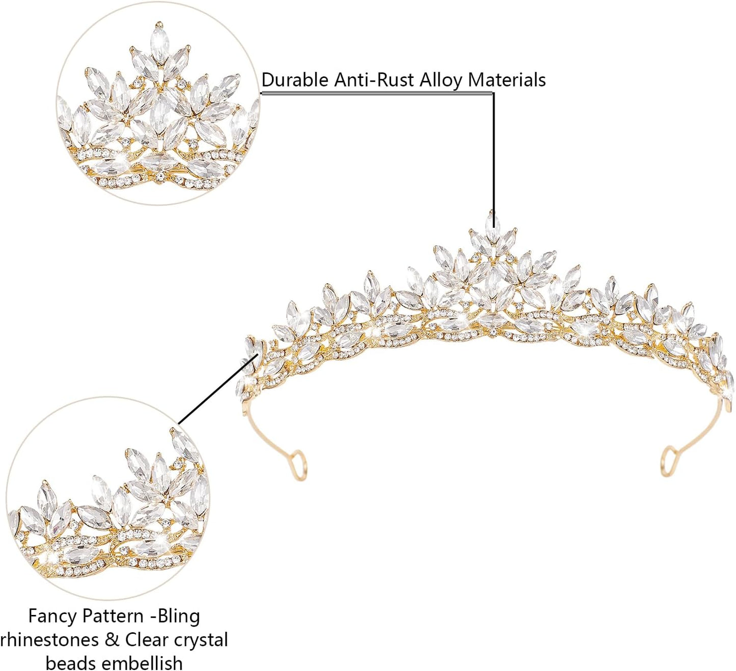 Crystal Tiaras & Crowns for Women, Bride Royal Queen Headband Princess Headpieces for Birthday Cake Crown & Prom Pageant Party