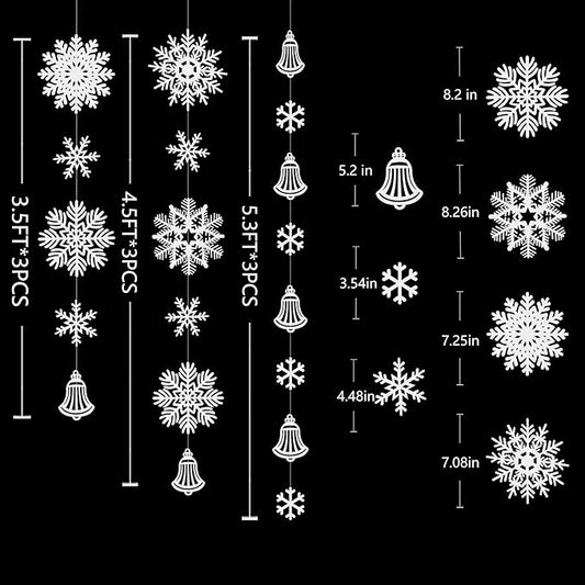 40Ft Snowflakes Party Decoration White Snowflakes Bell Garland Glitter White Paper Big Snowflakes Hanging Streamer Backdrop for Winter Wonderland Christmas Holiday Birthday Home Window Wall Room Decor