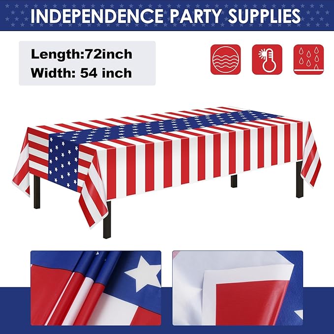 Childom Patriotic Party Supplies,152Pcs American Flag Themed Party Set,Patriotic Party Decorations,American Flag Tablecloth,4th of July Plates Cups,Red White and Blue Decor for Outside,Picnic,Memorial
