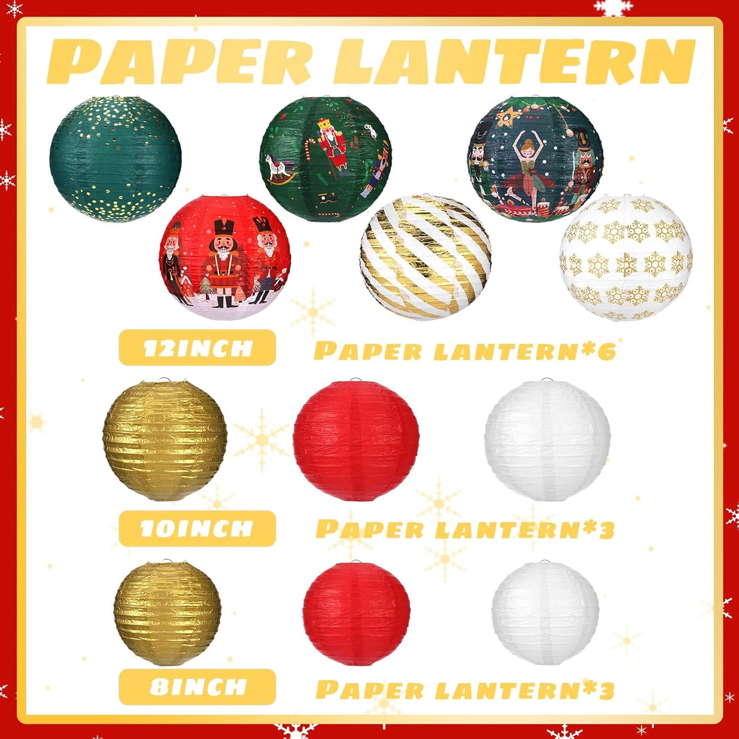 Bencailor 12 Pcs Christmas Hanging Paper Lanterns Set Decorative Christmas Party Lanterns Round Hanging Lamps for Xmas Home Decoration Supplies Props Holiday Decor (Striped,12 Inch,10 Inch, 8 Inch)