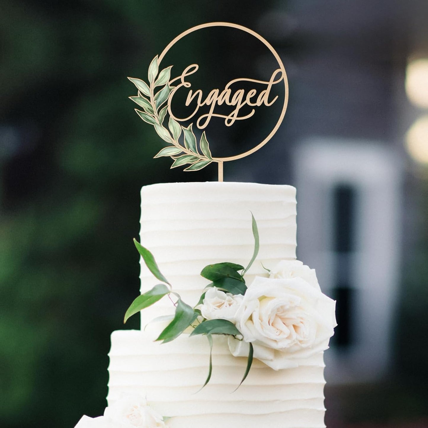 Engaged Cake Topper in Wood Greeny Engagement Cake Topper Decoration