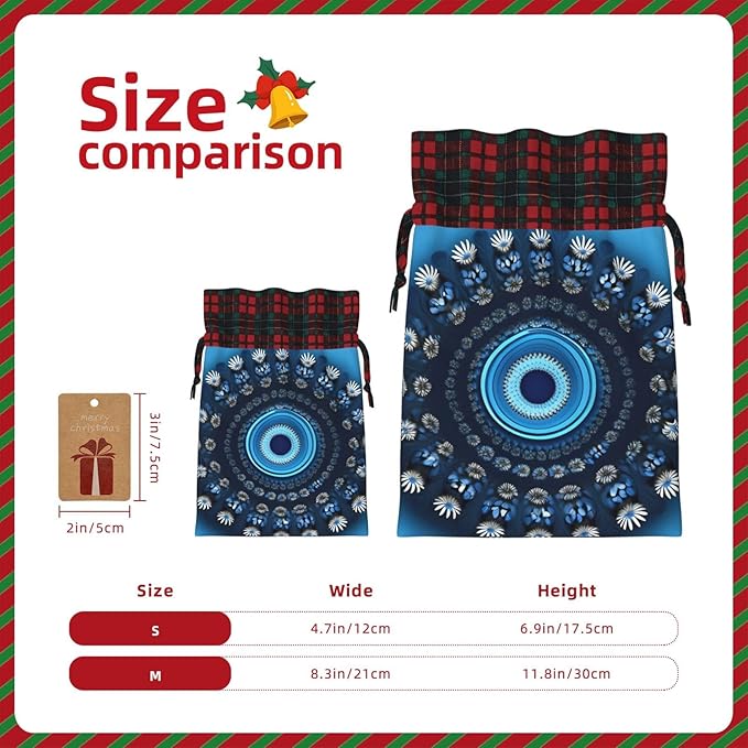 PULaif Blue Mini Flower Swirl Christmas Drawstring Gift Bags, Large Size Christmas Bags For Gifts Party Favors, Xmas Gift Bags