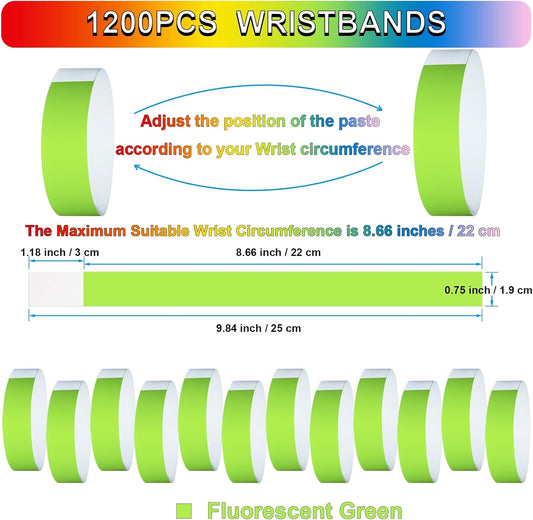 1200 Pcs Plastic Paper Wristbands for Events Neon Color Wrist Bands Concert Identification Wristbands Paper Bracelets Wristbands Party Hand Bands (Fluorescent Green)