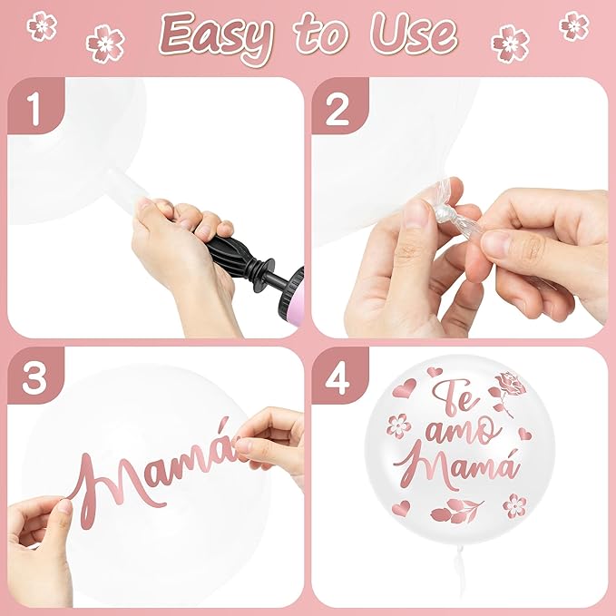 CNhoqc Mother’s Day Bobo Balloons - 20Pcs Feliz Dia Mamá Transparent Bobo Balloons 16Pcs Rose Gold Sticker Decals Set Mom’s Birthday Anniversary Home Party Decorations Supplies Bridal Shower Wedding