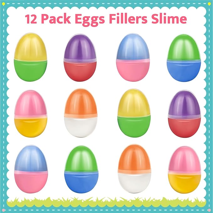 [ Two Color ] 12 Pack Prefilled Easter Butter Slime Eggs,Slime Easter Egg Fillers Stress Relief Easter Egg Hunt Filling Treats Classroom for Kid Teens Boy Girl Easter Basket Stuffers Party Favor