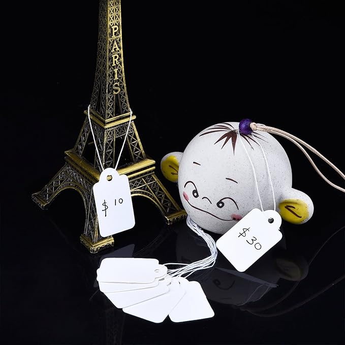 500 Pack White Price Tags with String Attached Writable Display Labels White Price Gift Tags for Clothing Jewelry Blank Merchandise Marking Labels, 1.38 x 0.87 Inches