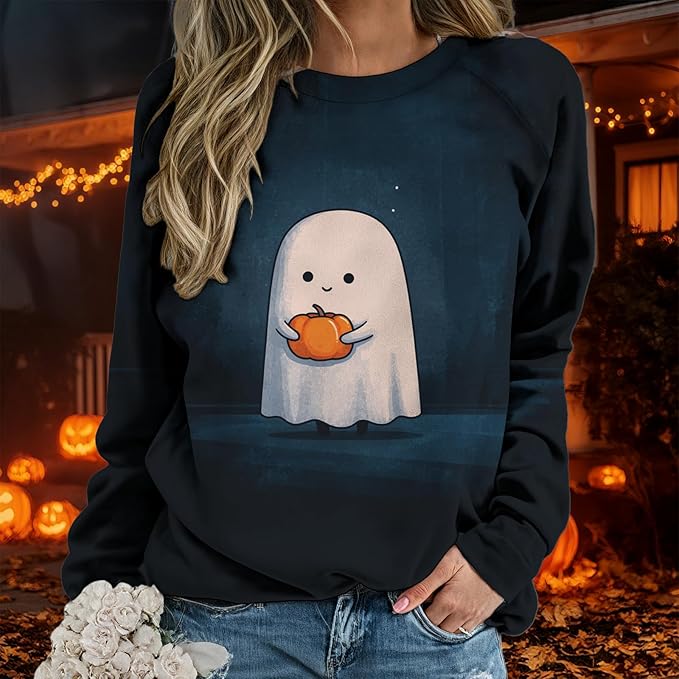 Sweatshirts for Women Graphic Print Casual Pullover Tops Long Sleeve Crewneck Halloween T Shirts
