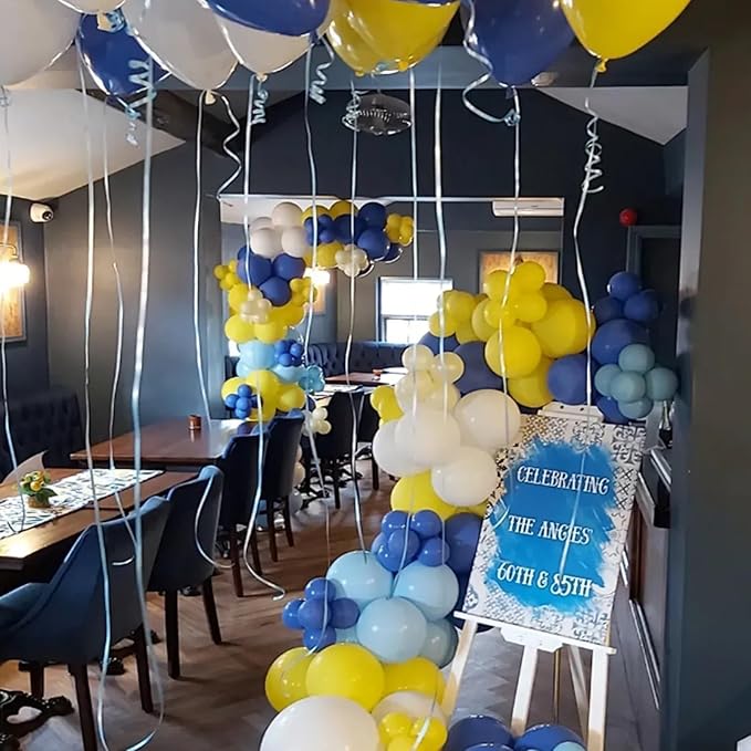 Royal Blue and Yellow Balloons Arch Kit, 134pcs Light Blue Lemon Yellow White Balloons for Baby Shower Bridal Bachelorette Anniversary Birthday Wedding Graduation LemonThemed Party Decorations