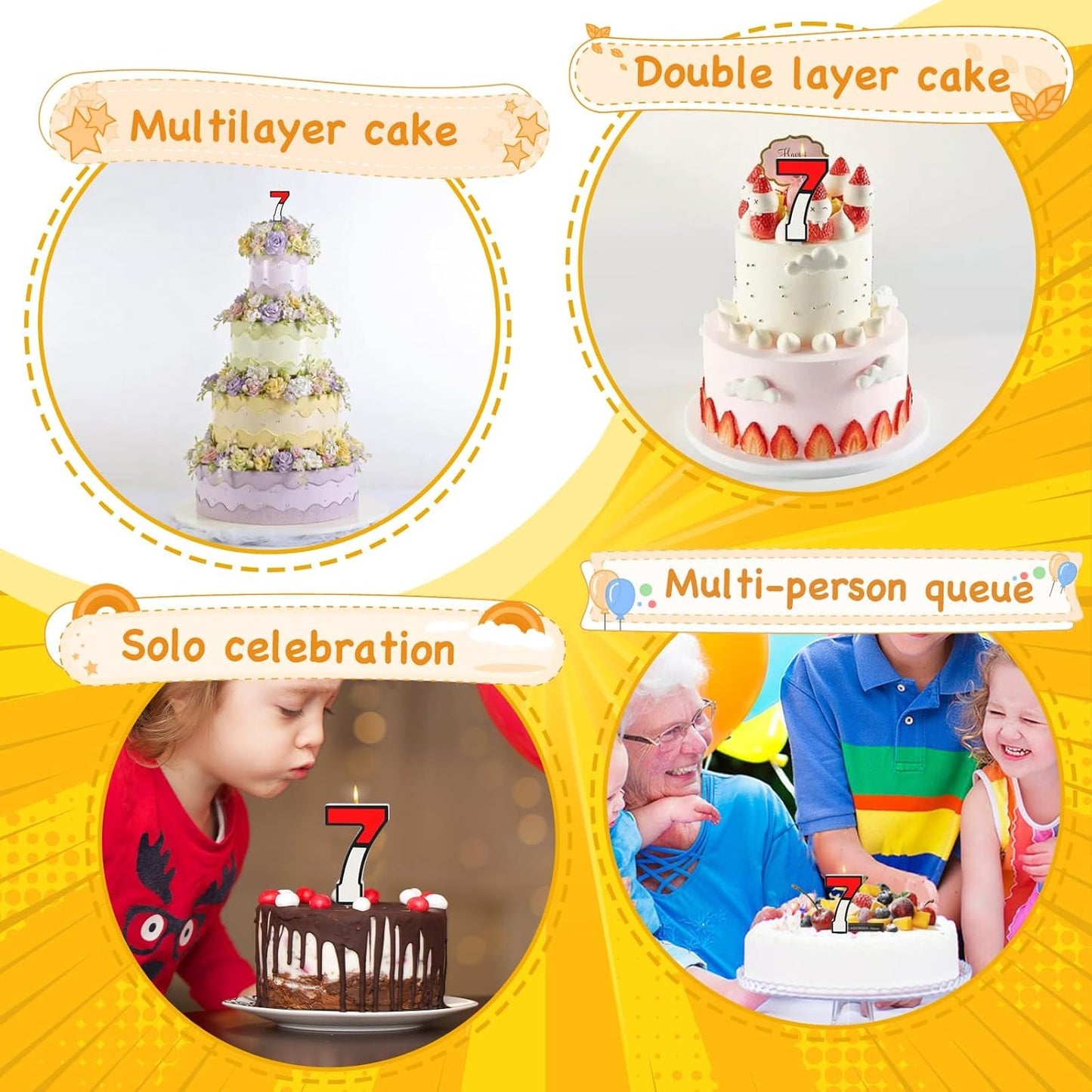 Number 7 Cartoon Candle Red and White Birthday Cake Candle Numeral for Cartoon Animated Birthday Decoration Party Supplies (Number 7)