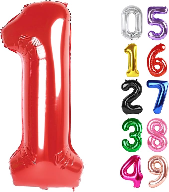Red Number 1 Balloon 40 Inch, 1st Birthday Balloon for Baby Boy Girl Toddler First Birthday Decorations, Shiny Red Party Supplies