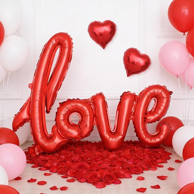 Valentines Day Balloon Arch Kit, Pink Red White Balloon Garland with 32" LOVE/ 22"Explosion Star/ 5" Heart Foil Balloon for Galentines Mothers Day Wedding Engagement Anniversary Party Decorations