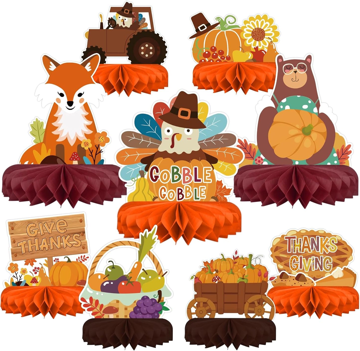 9PCS Premium Fall & Thanksgiving Party Decorations Set - Autumn Honeycomb Centerpieces, Table Toppers - Ideal as Fall Classroom Decorations, Thanksgiving Birthday Supplies & Autumn Party Decorations
