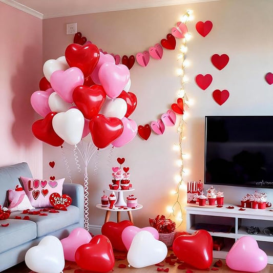 Heart Balloons Latex Red Pink White Heart Shaped Balloons Romantic Valentines Day Balloon Set for Proposal Engagement Wedding Galentines Bridal Shower Mothers Birthday Party Decorations 10 Inch