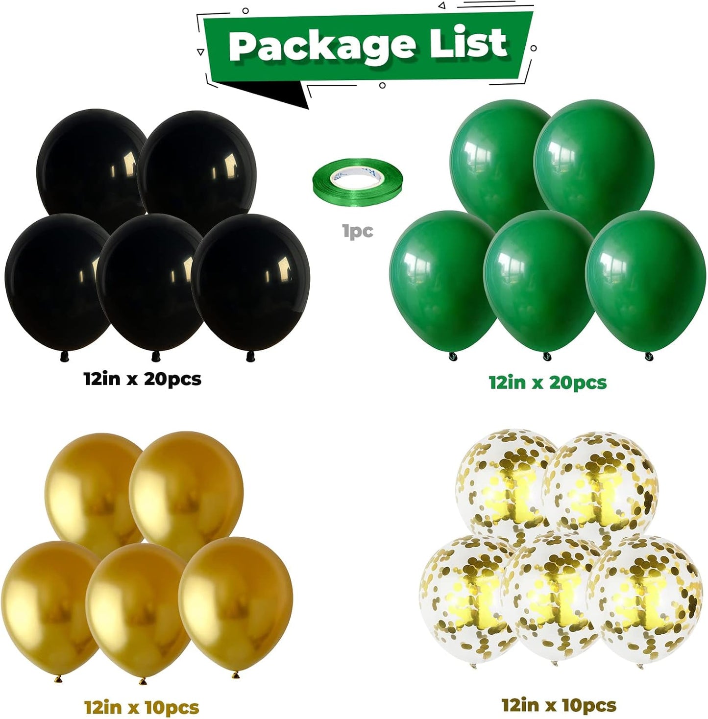 Black Gold Green Balloons for Graduation Party Decorations 60PCS 12INCH Dark Green Metallic Chrome Gold Confetti Balloon Green Gold Black Helium Latex Balloons Jungle Tropical Wild Theme Birthday
