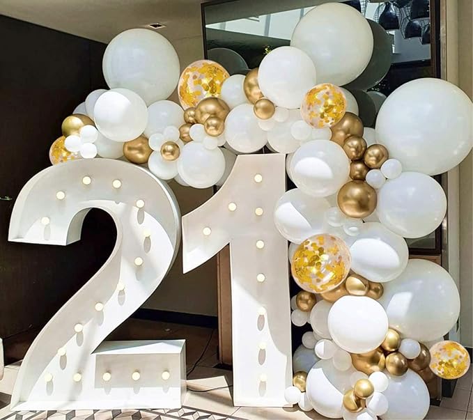 108pcs White Gold Balloon Garland Arch Kit 5, 10 Inch 12" White Gold Confetti Balloons Set for Birthday Baby Shower Wedding Graduation Mother's Day Christmas Party Decorations