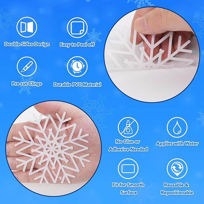 AOWDIAO 394 Pcs Snowflake Window Clings - Christmas Decorations Indoor, 12 Sheets Large White Double-Sided Xmas Snowflake Window Stickers for Glass, Winter Holiday Decor for Home, Office, Party