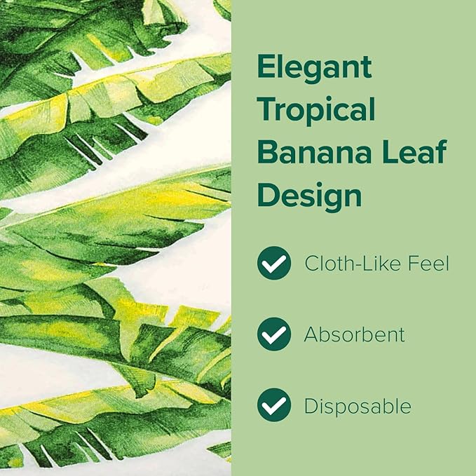 SimuLinen Paper Towels - Decorative Tropical Banana Leaves Design –- Cloth-Like, Linen-Feel for Guest Bathroom Essentials, Size: 12x17” (Pack of 100) Made in Germany
