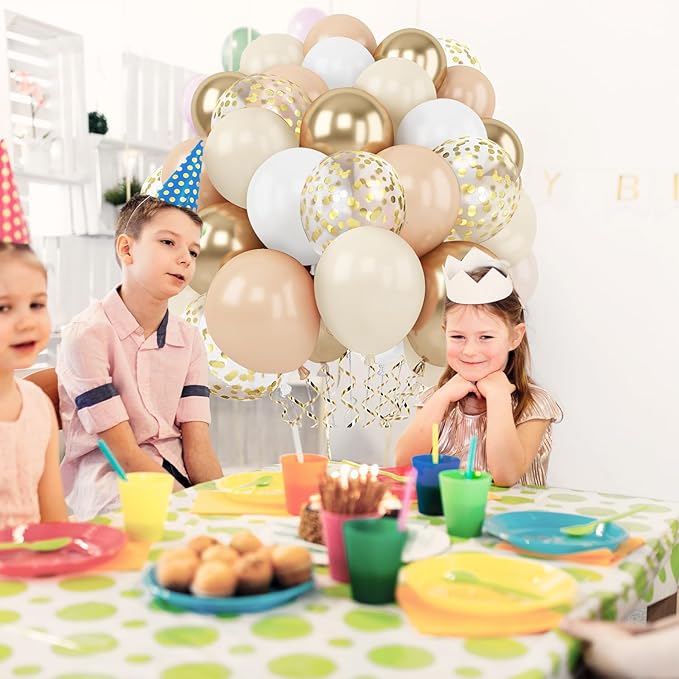 Zesliwy Gold White Sand Confetti Balloons, 50pcs 12 inch Beige Gold Nude Neutral Balloons for Birthday Wedding Bride Shower Party Decoration