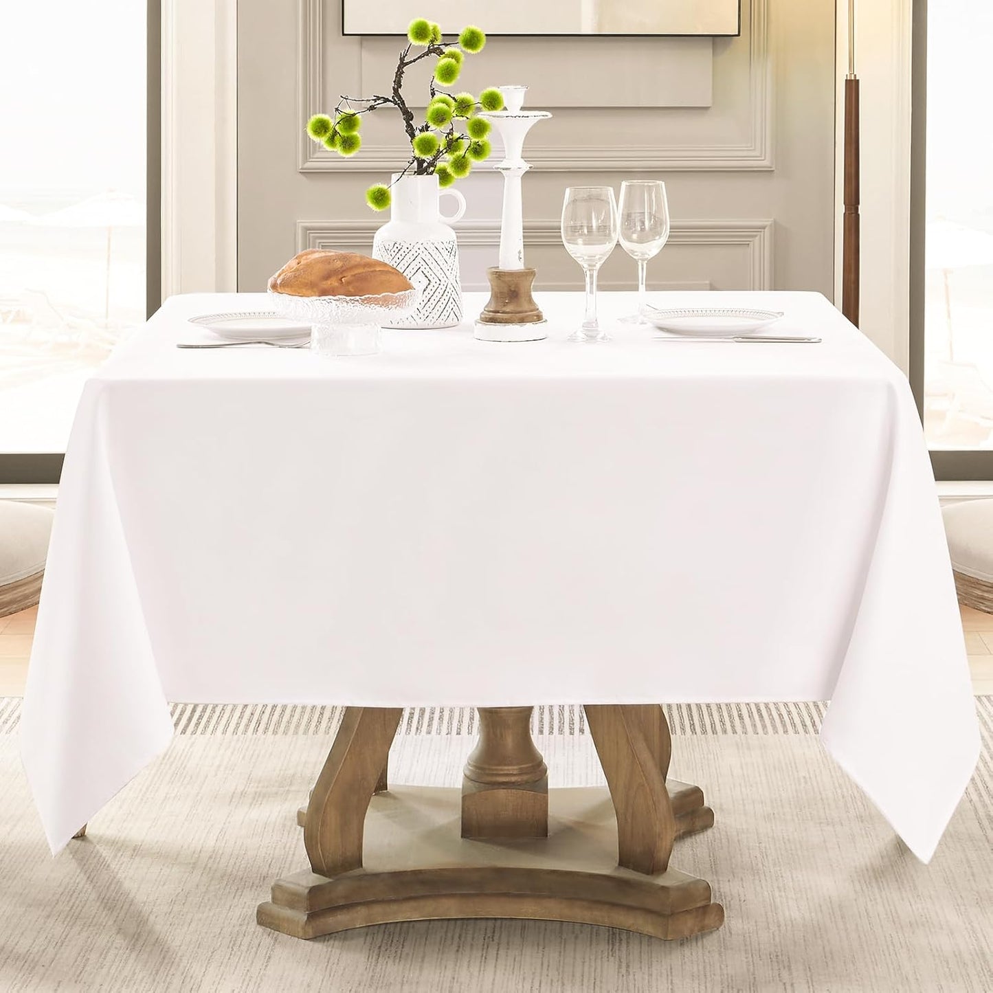 Square Tablecloth 52 x 52 Inch White 6 Pack Tablecloths Stain-Wrinkle Resistant Washable Polyester Table Cloths for Holiday, Buffet Parties, and Weddinge