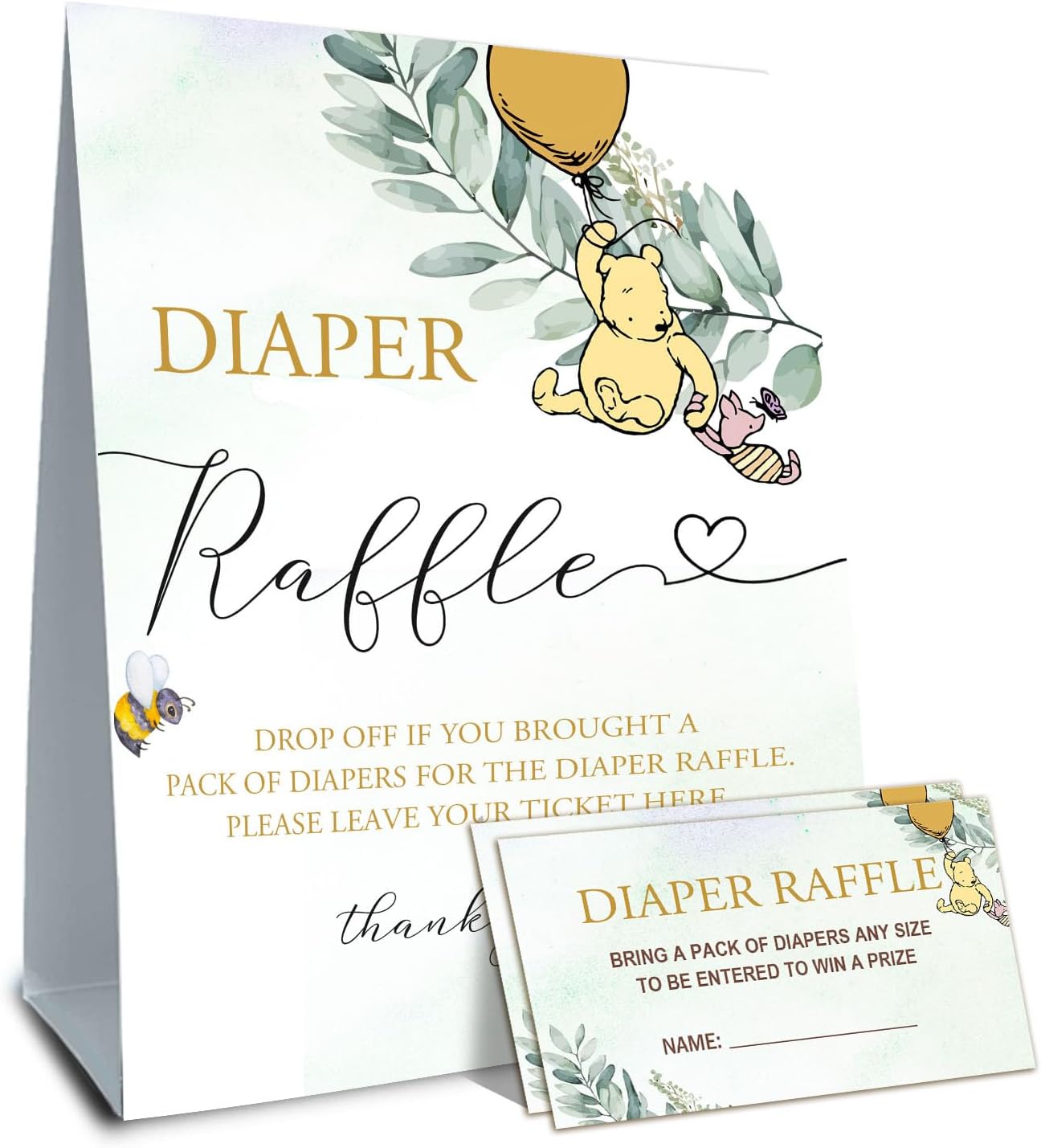 Winnie Baby Shower Decorations-Baby Shower Games-Baby Shwoer Party Decor-Baby Shower Table Sign Centerpieces-Baby Shower Games Pooh Birthday Supplies Party Decorations-Diaper Raffle